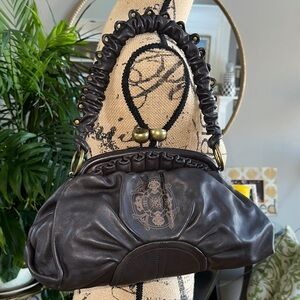 Kate Landry Dark Brown Embroidered Shoulder Bag